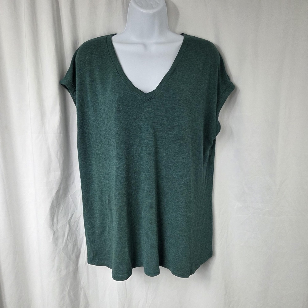 Jessica Simpson Shirt Womens XL Green V Neck Cap Sleeve Soft Jersey Tee Top